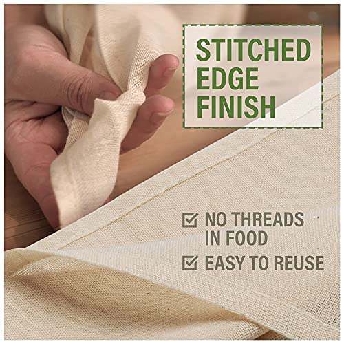  Organic Unbleached Cotton Cheesecloth For Straining - 2 Reusable Hemmed Squares, GOTS Certified, Fine Reusable Strainer – Large 23" X 23"