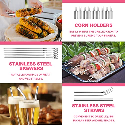  Grill BBQ Accessories 34Pcs, Stainless Steel Grill Tools Set With Oxford Case, Great Gift For Men Women Backyard Barbecue Outdoor Camping, Include Spatula, Tong, Fork, Brush, Meat Claw, Straw