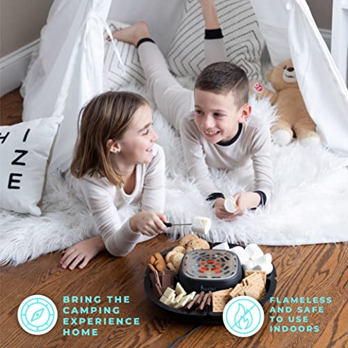  Smores Maker Tabletop Indoor - Flameless Electric Marshmallow Roaster – 4 Detachable Trays & 4 Roasting Forks – Gift Set & Date Night Idea. Movie Night Supplies & Housewarming Gift
