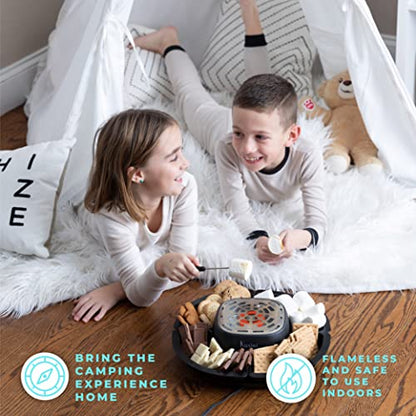  Smores Maker Tabletop Indoor - Flameless Electric Marshmallow Roaster – 4 Detachable Trays & 4 Roasting Forks – Gift Set & Date Night Idea. Movie Night Supplies & Housewarming Gift