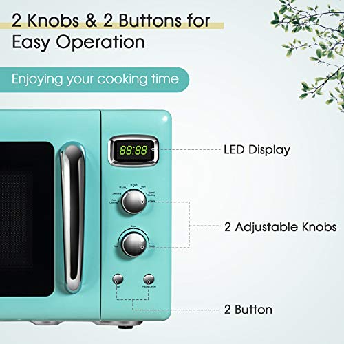  Moccha Large 0.9Cu.ft Countertop Microwave Oven, 900-Watt Retro Microwave W/Child Safety Lock, Defrost & Auto Cooking Function, LED Display, Glass Turntable (Mint Green)