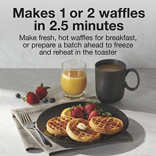  Double Mini Waffle Maker Machine With 4” Round Non-stick Grids, Makes 2 Personalized Individual Breakfast Chaffles And Hashbrowns, Compact, Black (26102)