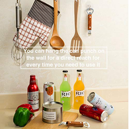  Ttle Punch Can Opener Stainless Steel Beer Bottle Opener Punch Bottle Opener With Wood Handle For Manual Bottles Cans (2, Wood Color)