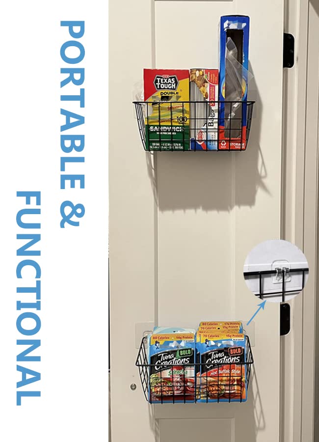  Hanging Kitchen Baskets Wire Storage Basket Adhesive Basket Over The Cabinet Door Organizer No Drilling, For Cabinet Pantry Organization And Kitchen, Bathroom, Storage, 2 Pack, Black