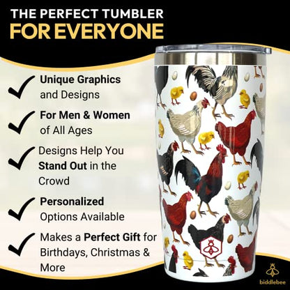  Chicken Gifts For Chicken Lovers Chickens Travel Coffee Mug W/Slider Lid | 20oz Spill Proof Insulated Coffee Tumbler | Chicken Mug | Great Gift For Birthday Or Christmas