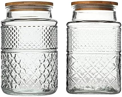  Large Glass Storage Jar, 60 FL OZ Glass Food Storage Containers With Bamboo Lid, Kitchen Containers Cereal Canisters Decorative Jar For Candy Snack Cookies Coffee Tea Nuts Airtight Glass Jars (Round)