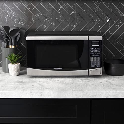  MW92S Microwave Oven 900-Watts Compact With 6 Pre Cooking Settings, Speed Defrost, Electronic Control Panel And Glass Turntable, Metallic