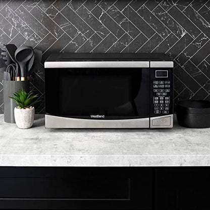  MW92S Microwave Oven 900-Watts Compact With 6 Pre Cooking Settings, Speed Defrost, Electronic Control Panel And Glass Turntable, Metallic