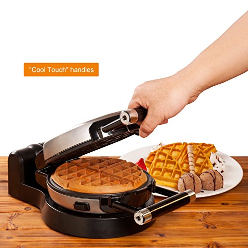 Upgrade Automatic 360 Rotating Non-Stick Belgian Waffle Maker W/Removable Plates, 17”*10“*6.05”