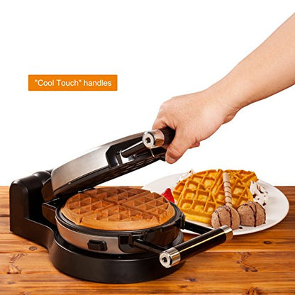  Upgrade Automatic 360 Rotating Non-Stick Belgian Waffle Maker W/Removable Plates, 17”*10“*6.05”