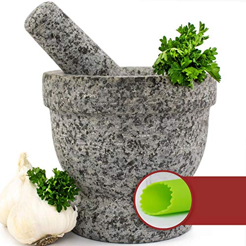  Marble Mortar And Pestle Set - Beautiful Polished White And Grey Veined Marble Mortar And Pestle Set With Garlic Peeler And Anti Scratch, Anti Skid Protective Pad