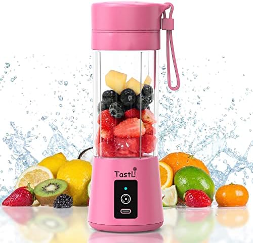  Portable Blender, Personal Mini Bottle Travel Electric Smoothie Blender Maker Fruit Juicer Cup, With 13oz Bottles, 6 Blades And USB Rechargeable Batteries For Juice Shakes And Smoothies (Pink)