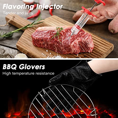  Grilling Accessories BBQ Grill Tools Set, 27PCS Stainless Steel Grill Utensils Set For Outdoor Camping And Kitchen, Barbecue Grill Accessories For Men Women With Carry Bag And Meat Injector