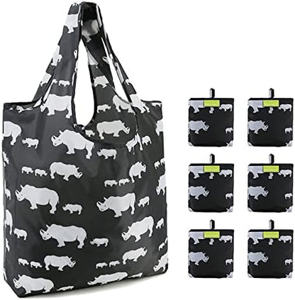  BeeGreen Shopping Bags Reusable Grocery Tote Bags 6 Pack XLarge 50LBS Ripstop Geometric Fashion Recycling Bags With Pouch Bulk Machine Washable Nylon Bags Black Gray Blue Navy Teal Christmas