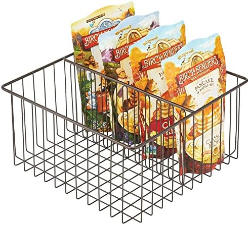  MDesign Farmhouse Decor Metal Wire Food Organizer Storage Bin Baskets For Kitchen Cabinets, Pantry, Bathroom, Laundry Room, Closets, Garage, 6 Sections - Bronze
