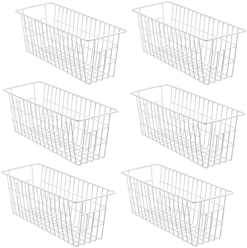  IPEGTOP Freezer Baskets, Set Of 4 Farmhouse Metal Wire Basket Freezer Storage Wire Baskets Organizer Wire Storage Basket For Kitchen Pantry Organizer Bins (White)