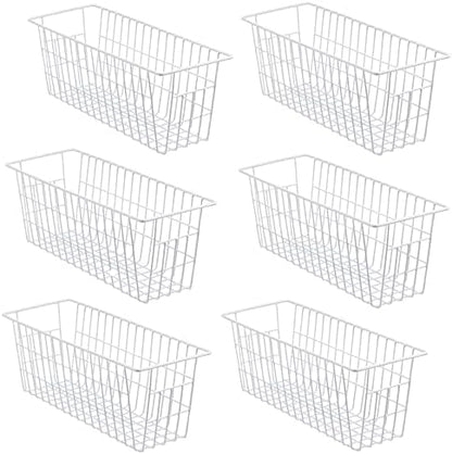  IPEGTOP Freezer Baskets, Set Of 4 Farmhouse Metal Wire Basket Freezer Storage Wire Baskets Organizer Wire Storage Basket For Kitchen Pantry Organizer Bins (White)