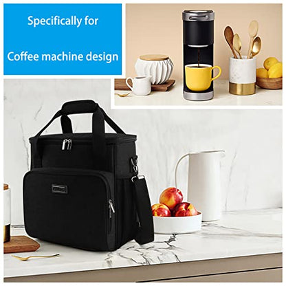  Coffee Maker Storage Bag,Waterproof Travel Carrying Organizer Case,Suitable For Kering Coffee Machines And Other Accessories,Dustproof Tote Bag With Shoulder Strap Black