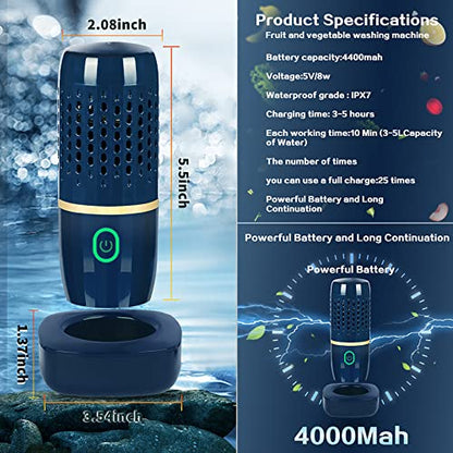  Fruit And Vegetable Washing Machine,Portable Fruit Cleaner Device,Fruit Cleaner Device In Water,Deeply Cleans Fresh Produce,for Cleaning Fruit,Vegetable-Seafood,Tableware(Blue)
