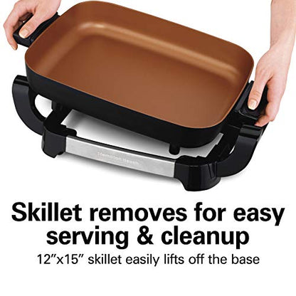 Hamilton Beach Durathon Ceramic Electric Skillet With Removable 12x15” Pan (38529K) & Durathon Ceramic Griddle Electric With 200 Square Inch PTFE & PFOA Free Cooking Surface (38519R)