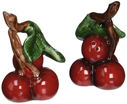  10183 A Pair Of Red Cherry Bunch With Leaves Salt And Pepper Shakers