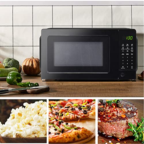  Countertop Microwave Oven With Child Lock, Small Microwave Ovens With Removable Turntable Push Button Door, 6 Auto Menus, 0.7 Cu.Ft, 700W, Black