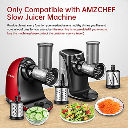  MZCHEF Slow Masticating Juicer Bundled With Slicer Shredder Attachments, Cold Press Juicer With Silent Motor And Reverse Function,3 Interchangeable Blades For Juicing And Shredding Cheese