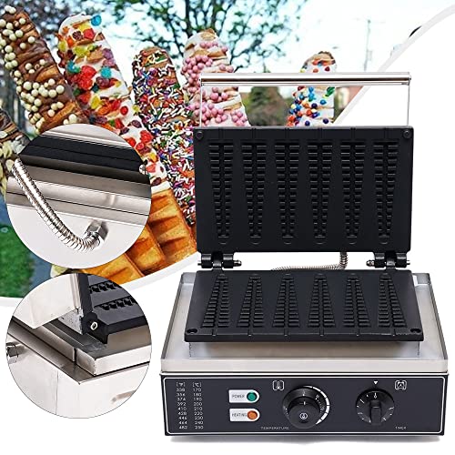 Commercial Electric Stick Waffle Maker Machine Non-Stick Pans 110V 1550W Hotdog Maker Iron Time And Temperature Control Stainless Steel Bread Baker (6 Stick)
