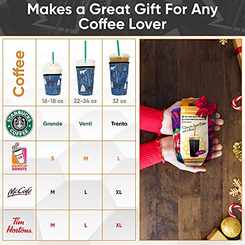 Axendale And Co Reusable Neoprene Insulator Sleeves For Large Sized Iced Coffee And Cold Drink Cups (2 PK Large 32oz, Black Smooth)