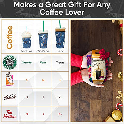  Axendale And Co Reusable Neoprene Insulator Sleeves For Large Sized Iced Coffee And Cold Drink Cups (2 PK Large 32oz, Black Smooth)