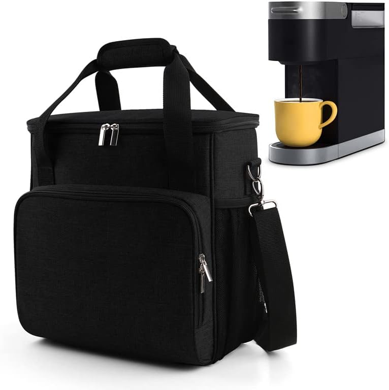  Coffee Maker Storage Bag,Waterproof Travel Carrying Organizer Case,Suitable For Kering Coffee Machines And Other Accessories,Dustproof Tote Bag With Shoulder Strap Black