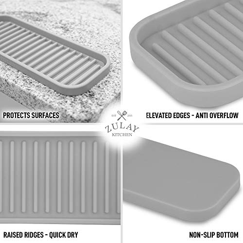  (9x3.5) Silicone Sponge Holder For Kitchen Sink - Flexible Multipurpose Kitchen Soap Tray Sponge Holder - Sink Organizer Tray For Kitchen, Bathroom, Makeup, Trinkets & More (Gray)