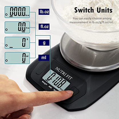  Digital Food Scale Small Kitchen Scales Weight In Grams And OZ For Cooking Baking Weight Loss, Stainless Steel Tare & Backlit LCD Display, Black