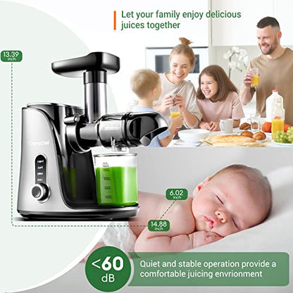  Juicer Machines,AMZCHEF Slow Masticating Juicer Extractor, Cold Press Juicer With Two Speed Modes, Travel Bottle(500ML),LED Display, Easy To Clean Brush & Quiet Motor For Vegetables&Fruits,Gray