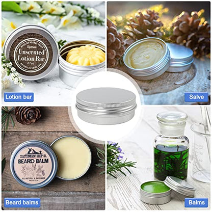  60 Pack 2 Oz Metal Round Tins Aluminum Tin Cans Containers With Screw Lid For Lotion Bars, Balms, Salve, Spices Or Beard Balm