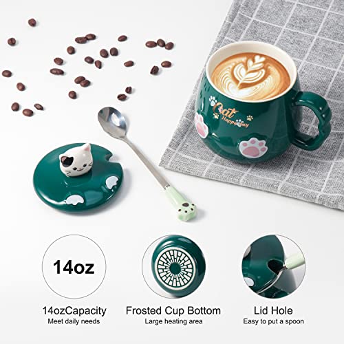  Coffee Mug Warmer & Cute Cat Mug Set, Beverage Cup Warmer For Desk Home Office With Three Temperature Up To 140℉/ 60℃, Coffee Warmer For Cocoa Milk Tea Water Candle, 8 Hours Auto Shut Off