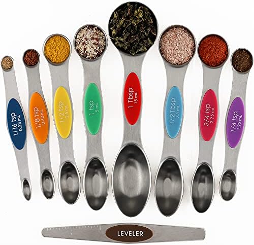  Magnetic Measuring Spoons Set Of 9 Stainless Steel Stackable Dual Sided Teaspoon Tablespoon For Measuring Dry And Liquid Ingredients Fits In Spice Jars