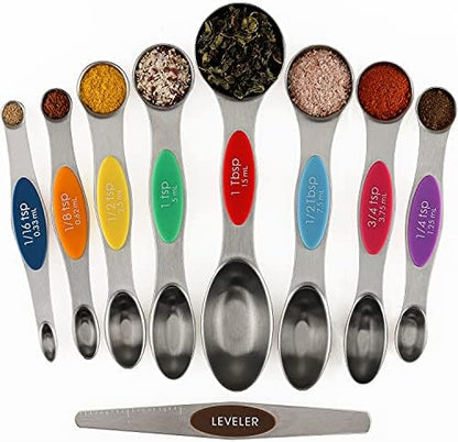  Magnetic Measuring Spoons Set Of 9 Stainless Steel Stackable Dual Sided Teaspoon Tablespoon For Measuring Dry And Liquid Ingredients Fits In Spice Jars