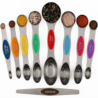  Magnetic Measuring Spoons Set Of 9 Stainless Steel Stackable Dual Sided Teaspoon Tablespoon For Measuring Dry And Liquid Ingredients Fits In Spice Jars