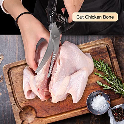 Poultry Shears Heavy Duty Spring Loaded Stainless Steel Sharp Hard Kitchen Scissors Heavy Duty With Safety Lock Meat Scissors For Chicken Bone Cutting, Fish, Vegetable, Food Chopping