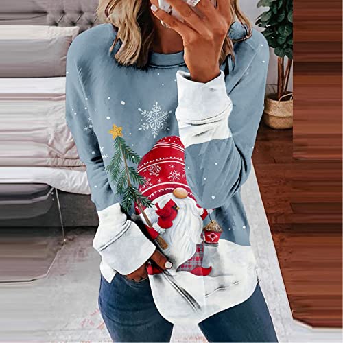  Womens Causal Loose Crewneck Cute Long Sleeve Crew Neck Christmas Print Plus Size Sweatshirts Pullover Top Fall Clothes