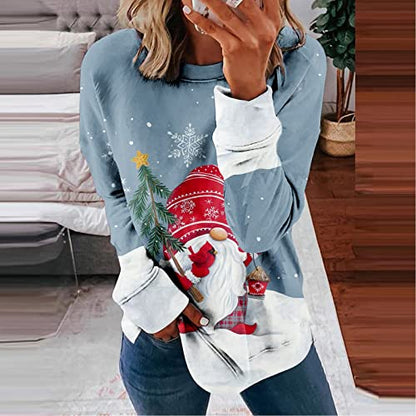  Womens Causal Loose Crewneck Cute Long Sleeve Crew Neck Christmas Print Plus Size Sweatshirts Pullover Top Fall Clothes