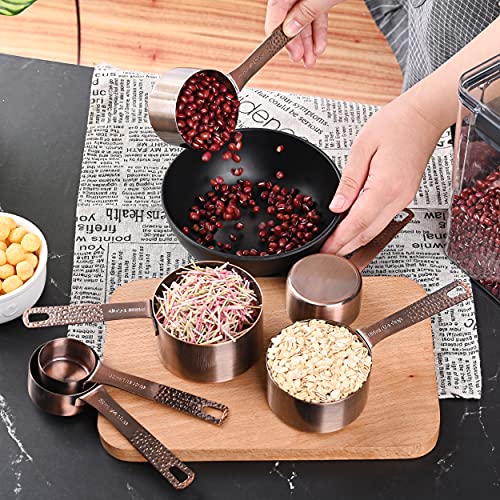  Measuring Cups And Spoons Set, Copper Measuring Cups And Spoons Set, Stainless Steel Measuring Cups And Spoons, Copper Plated Measuring Cups Spoons, 6 Measurer Cups, 7 Measurement Spoons