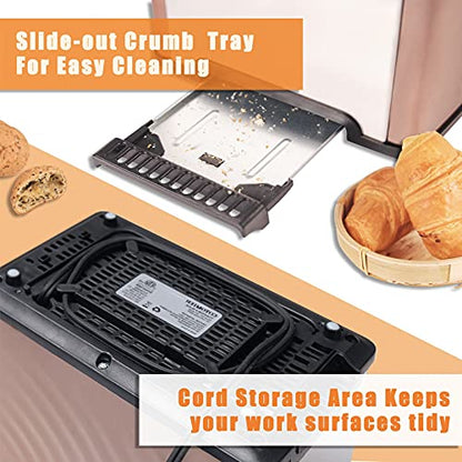  Toaster 2 Slice, Rose Gold Stainless Steel Retro Toaster With Defrost Bagel Cancel Function & 6 Shade Settings