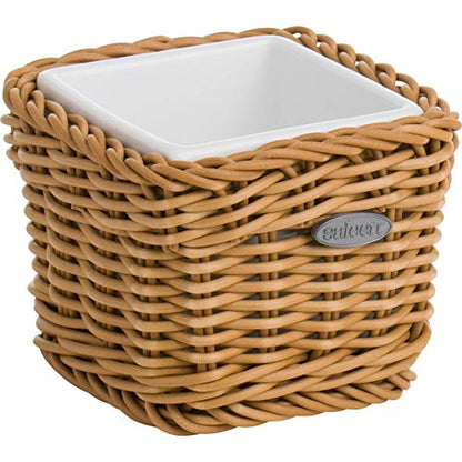Westmark Saleen Rectangular Wicker Basket With Porcelain Insert, 9,5 X 9,5 X 7,5 Cm, Beige