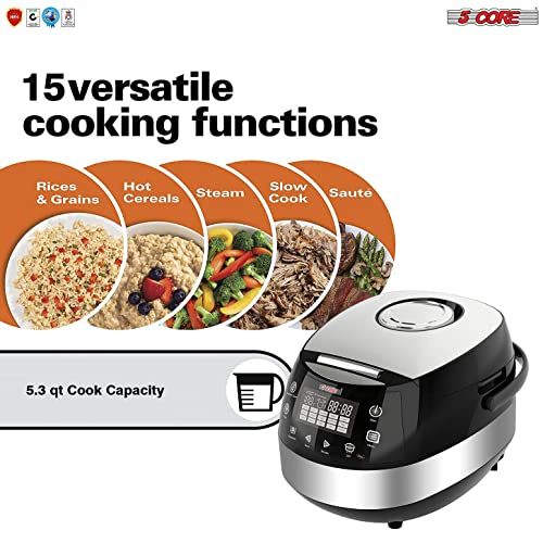  .3Qt Asian Rice Cooker Digital Programmable 15-in-1 Ergonomic Large Touch Screen Electric Multi Cooker Slow Cooker Steamer Pot Warmer 11 Cups 24 Hour Delay Timer Auto Keep Warm Feature RC 0501