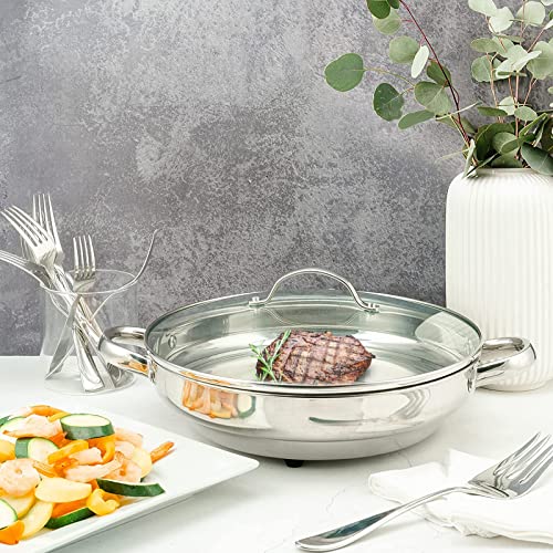  11.8" Large Capacity Electric Skillet - For Fry Bake Steam Simmer (Silver)