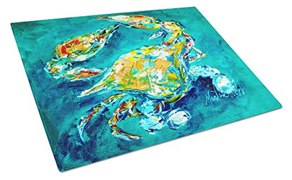 MW1162LCB By Chance Crab In Aqua Blue Glass Cutting Board Large, Decorative Tempered Glass Cutting And Serving Board Large Size Chopping Board,