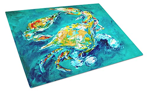  MW1162LCB By Chance Crab In Aqua Blue Glass Cutting Board Large, Decorative Tempered Glass Cutting And Serving Board Large Size Chopping Board,