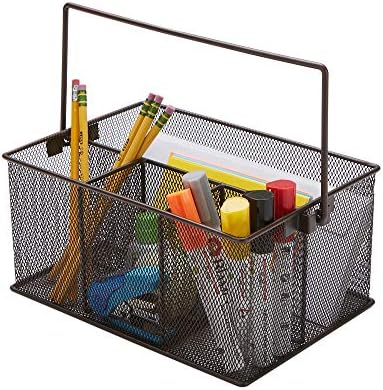  Storage Basket Organizer, Utensil Holder, Forks, Spoons, Knives, Napkins, Perfect For Desk Supplies, Pencil, Pens, Staples, Black, 4 Compartments